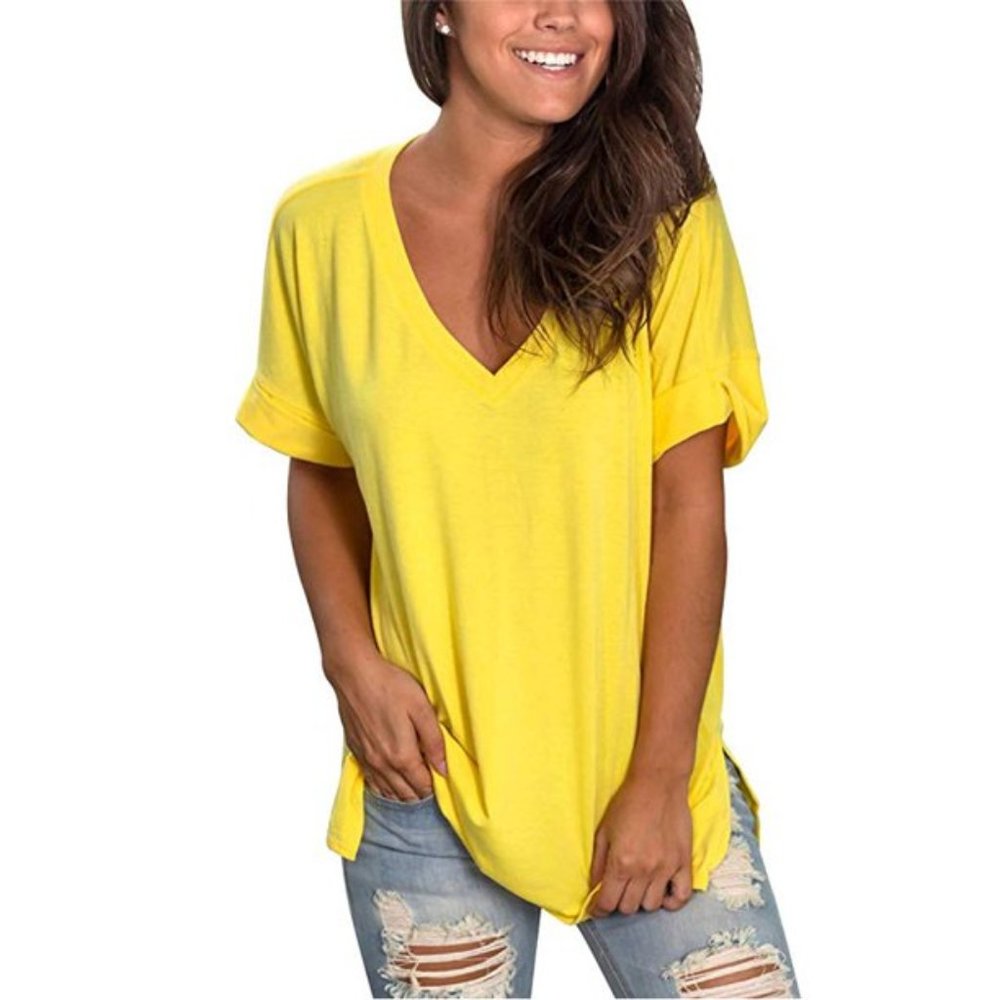 NWT Splendid Womens Yellow V-Neck Tee 100% Cotton Size Small $64 K004